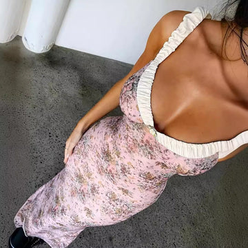 Fragmented V-Neck Folded Slings Slim Dress Woman 2024 Early Spring New Seaside Holiday Dress